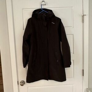 Helly Hansen long black rain jacket. Size medium.